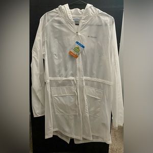 NEW Columbia Work to Play Jacket White Rain lightweight coat long length medium